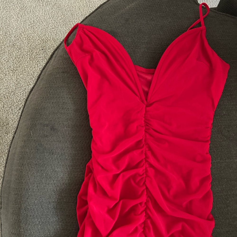 Fashion Nova Bold Red Gathered Dress